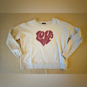 J. Crew Cream Crewneck Sweatshirt with Pink Heart "LOVE" Graphic